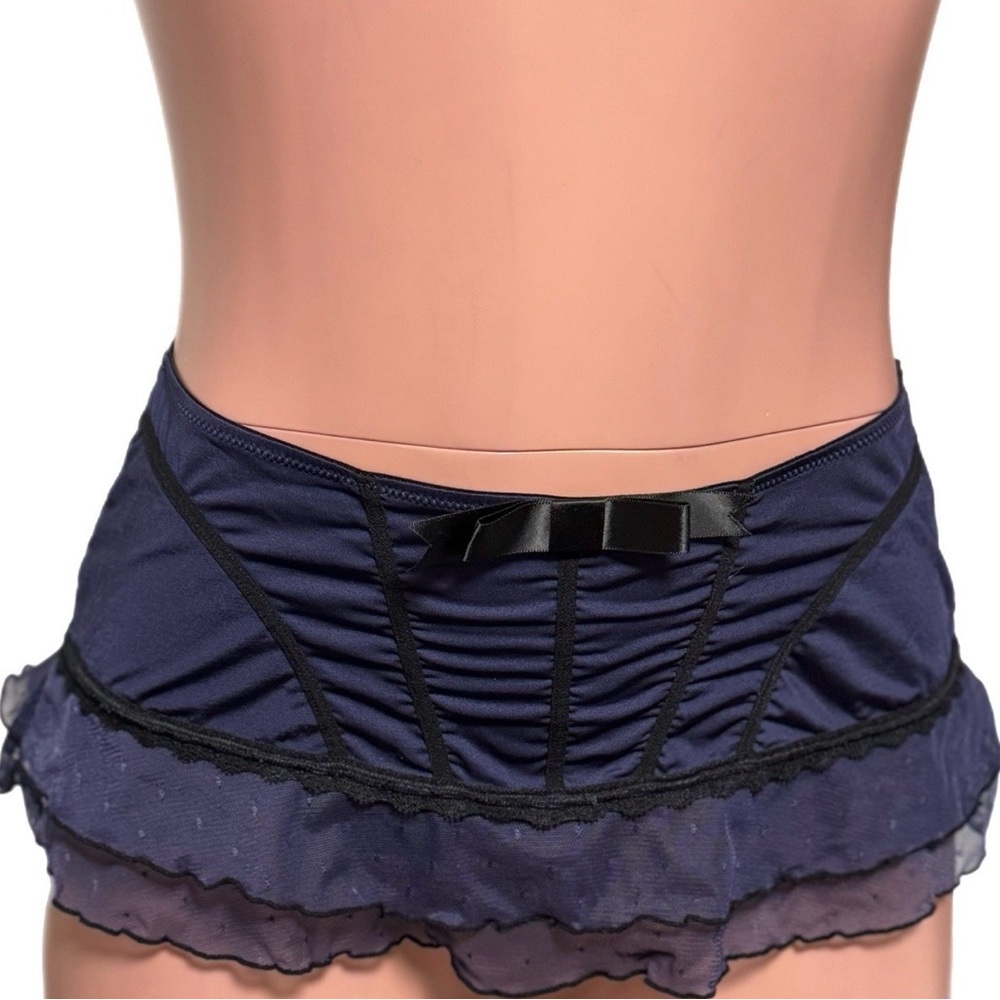 Purple Black Lace Ruffle Lingerie Micro Skirt Bow NWT